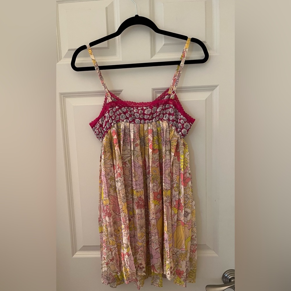 Vtg Babydoll Y2K V Neck Floral Mini Slip Dress lingerie adjustable straps Sz M - Picture 4 of 6